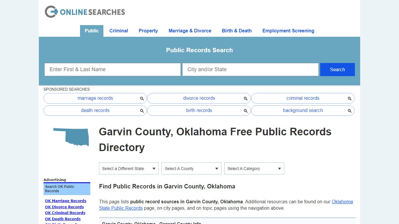 Garvin County, Oklahoma Free Public Records Directory - OnlineSearches.com