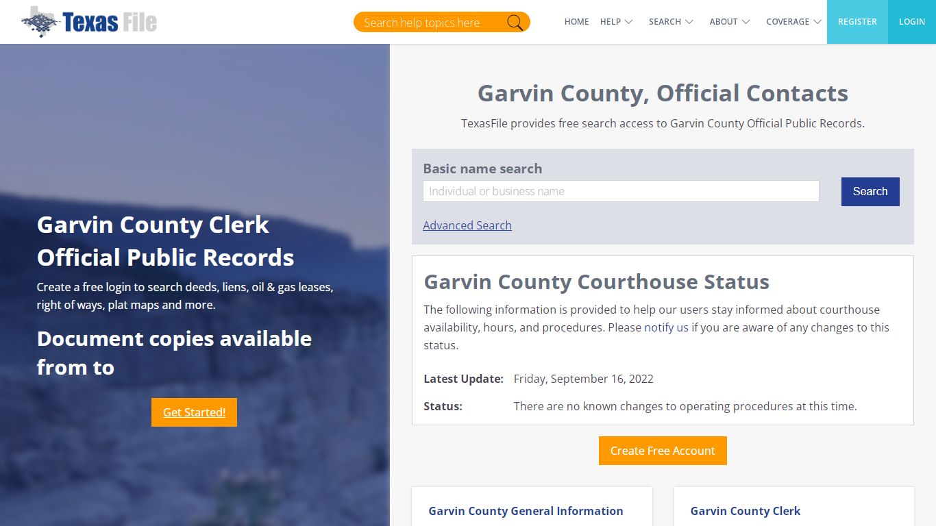 Garvin County Clerk Official Public Records | TexasFile